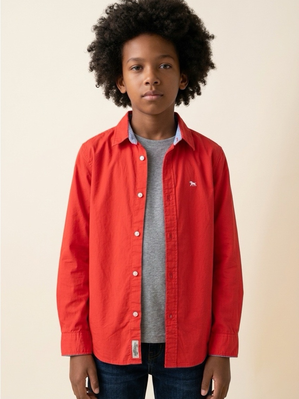 H&M LOGG Boys Red Button Down Shirt Long Sleeve Size 11-12